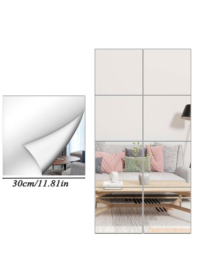 8 Pack 30×30CM Self-Adhesive Flexible Wall Mirror Tiles, HD Undistorted Shatterproof Splicable Full Body Mirror Stickers for Bedroom Wardrobe Living Room Decor - Image 1