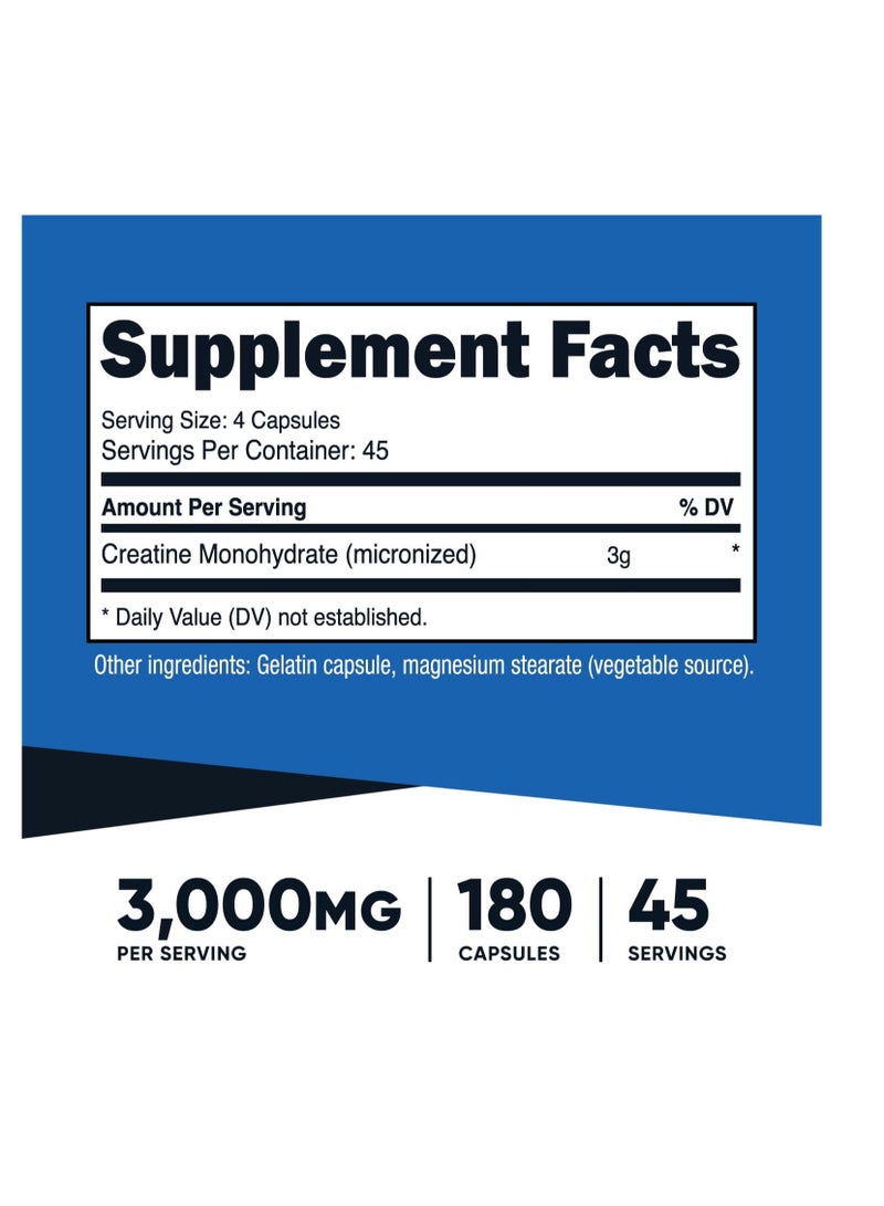 كرياتين مونوهيدرات 3000 مجم، 180 كبسولة - Image 2