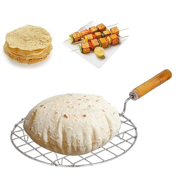 Oyester Wire Round Wooden Handle Roaster Papad Jali Paneer Grill Roti Maker Barbeque Jali Roaster Chapati Toast Grill Roaster  - Image 1