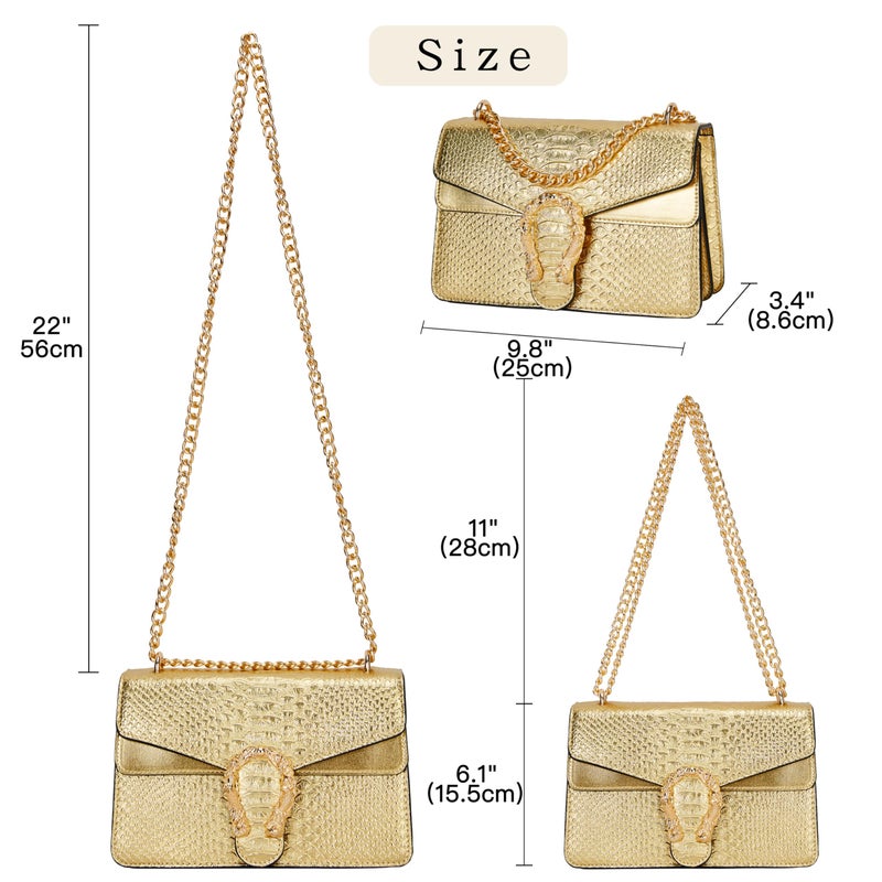 DEEPMEOW Leather Shoulder Bag Chain Purse for Women - Fashion Crossbody Bags Vintage Snake Print Underarm Bag Square Satchel Clutch Handbagï¼ˆGOLDï¼‰ - Image 4