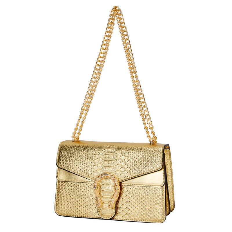 DEEPMEOW Leather Shoulder Bag Chain Purse for Women - Fashion Crossbody Bags Vintage Snake Print Underarm Bag Square Satchel Clutch Handbagï¼ˆGOLDï¼‰ - Image 1