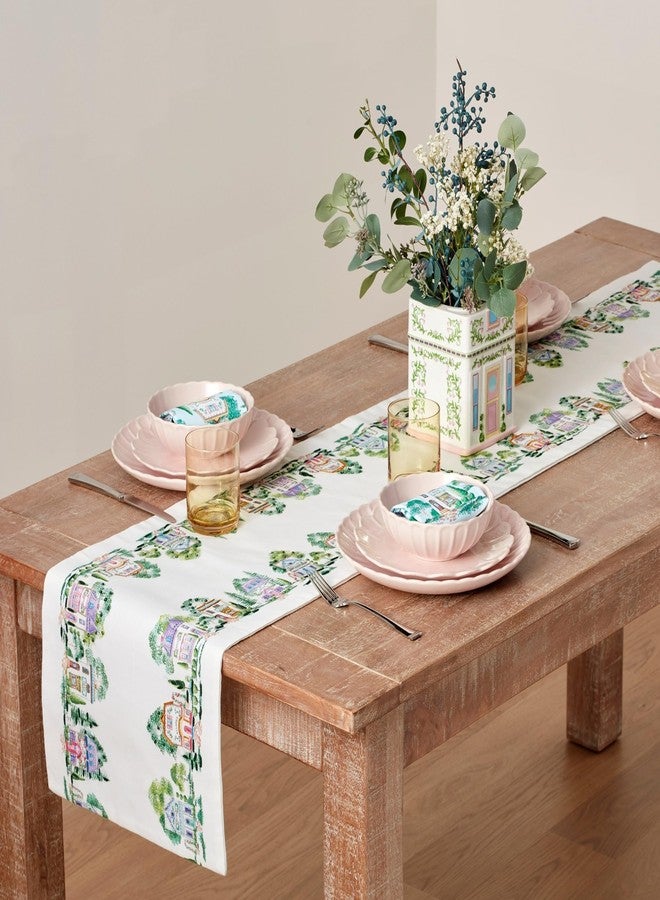 Lenox Spice Village Print Embroidered Table Runner, Multicolor, 14" W x 70" L - Image 1
