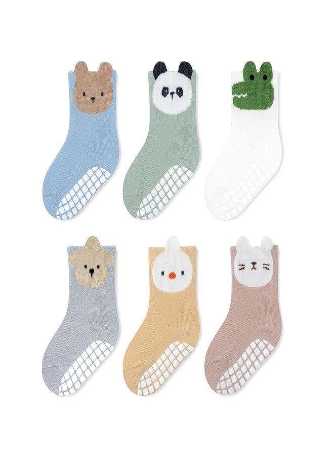 Bearbay Baby Socks 6 Pairs - Non-Slip Gripper for Toddlers, Infants & Kids, Soft Cotton Crew Socks for Boys & Girls, 6-pairs/2401d, 1-3T - Image 1