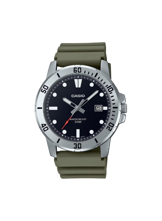 Casio MTP-VD01-3EVUDF Men’s Analog Stainless Steel Watch – Green Dial, Rotating Bezel, Date Display, Water Resistant - Image 1
