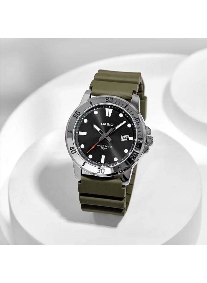 Casio MTP-VD01-3EVUDF Men’s Analog Stainless Steel Watch – Green Dial, Rotating Bezel, Date Display, Water Resistant - Image 4