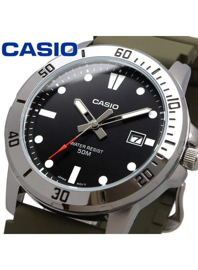 Casio MTP-VD01-3EVUDF Men’s Analog Stainless Steel Watch – Green Dial, Rotating Bezel, Date Display, Water Resistant - Image 2