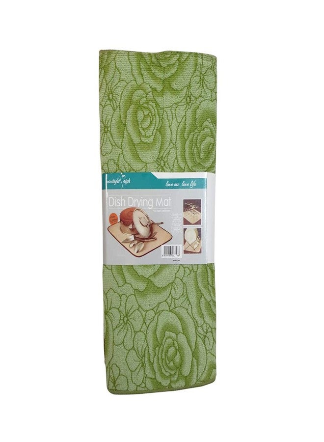 Inditradition Kitchen Sink Utensil Drying Draining Mat | Microfiber Utensils Drying Mat, Green Printed (15 x 20 Inches) - Image 1