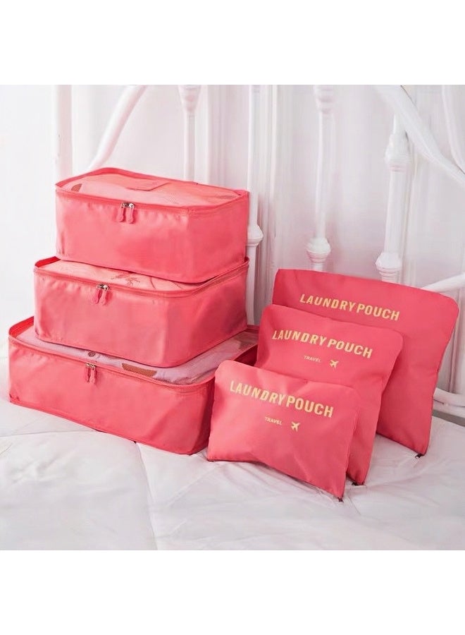 6-in-1 clothing storage bags set to organise the travel bag with a laundry bag for underwear and to organise while travelling in pink - Image 2