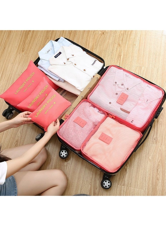 6-in-1 clothing storage bags set to organise the travel bag with a laundry bag for underwear and to organise while travelling in pink - Image 3