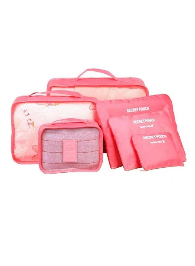 6-in-1 clothing storage bags set to organise the travel bag with a laundry bag for underwear and to organise while travelling in pink - Image 1