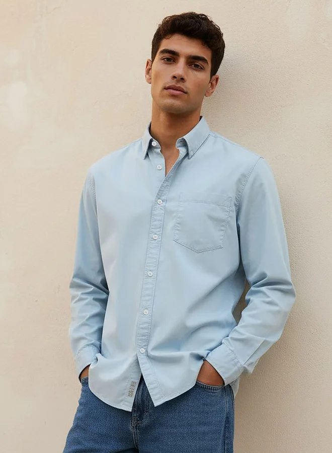 Lee Cooper Men Regular Fit Collared Long Sleeve Shirt