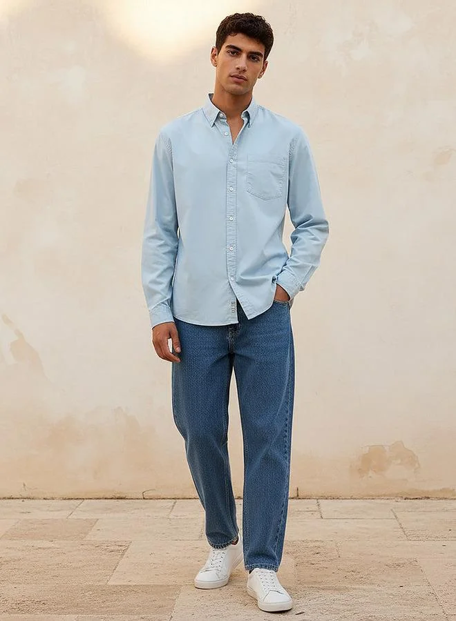 Lee Cooper BLUE Lee Cooper Men Regular Fit Collared Long Sleeve Shirt for Men | Best Price UAE