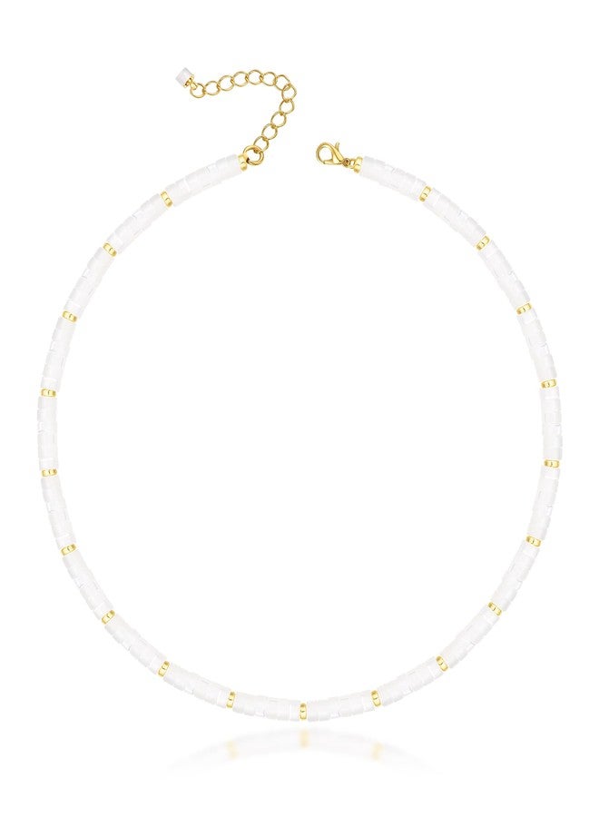 MIDDLUX Heishi Style Gemstones/Natural Pearls Beaded Choker Necklace for Women, Handmade Jewelry Gifts for Her, Crystal, Quartz - Image 1