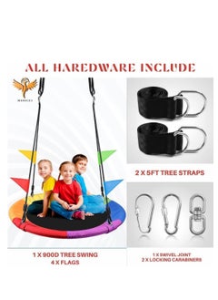 Piccasio Toddler Baby Swing, Saucer Tree Swing with Multi Stranded Ropes For Outdoor & Indoor Playground &2 Additional Hanging Strap, Gym Sets, Backyard  - Image 2