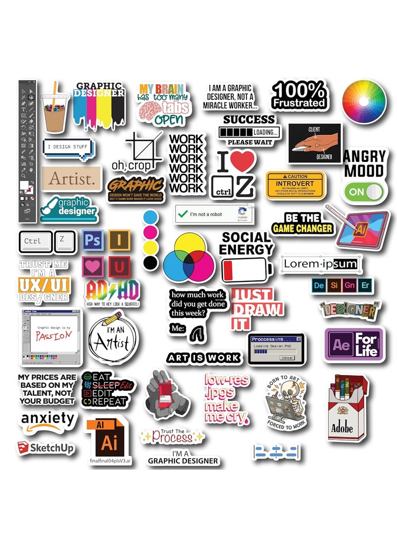D2c D2C Graphic Designer Sticker Set Creative Art Design Stickers Pack of 61 pc for Laptops Tablets Water Bottles Scrapbook Perfect for Artists Designers Creatives  - Image 1