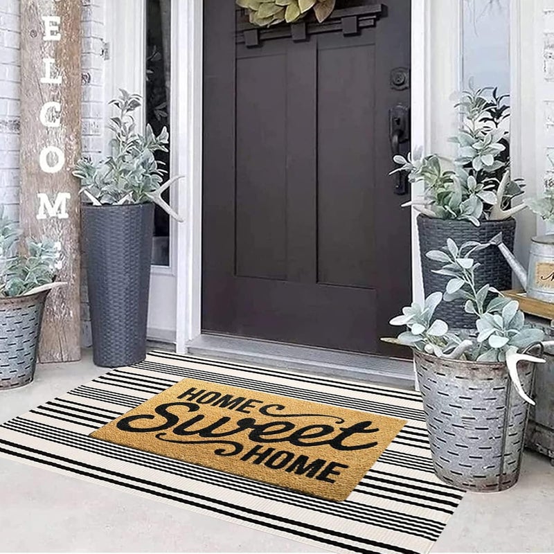 BUAGETUP Black and White Striped Outdoor Rug 24'' x 51''Farmhouse Front Porch Mat Hand-Woven Machine Washable Layered Door Mats for Entryway/Bedroom - Image 4