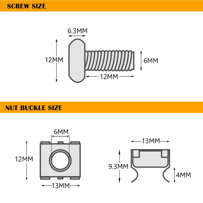RIVECO Rack Screws & Cage Nuts for Server Cabinets & Racks Mounting Network Equipment Clip Nuts 50 Sets M6 x 16mm Black - Image 5