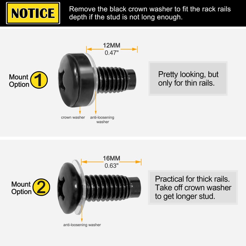RIVECO Rack Screws & Cage Nuts for Server Cabinets & Racks Mounting Network Equipment Clip Nuts 50 Sets M6 x 16mm Black - Image 2