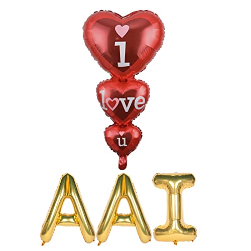 Atpata Funky I Love You Mom Foil Balloons Combo for Mothers Day, Mom's Birthday, Thank You Mom Party Decor and Celebration (I Love You Aai), (Model: Foil-ILU3HRTS), gold, Large - Image 2