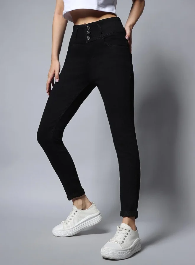 HIGH STAR Women Black Slim Fit High-Rise Clean Look Stretchable Jeans