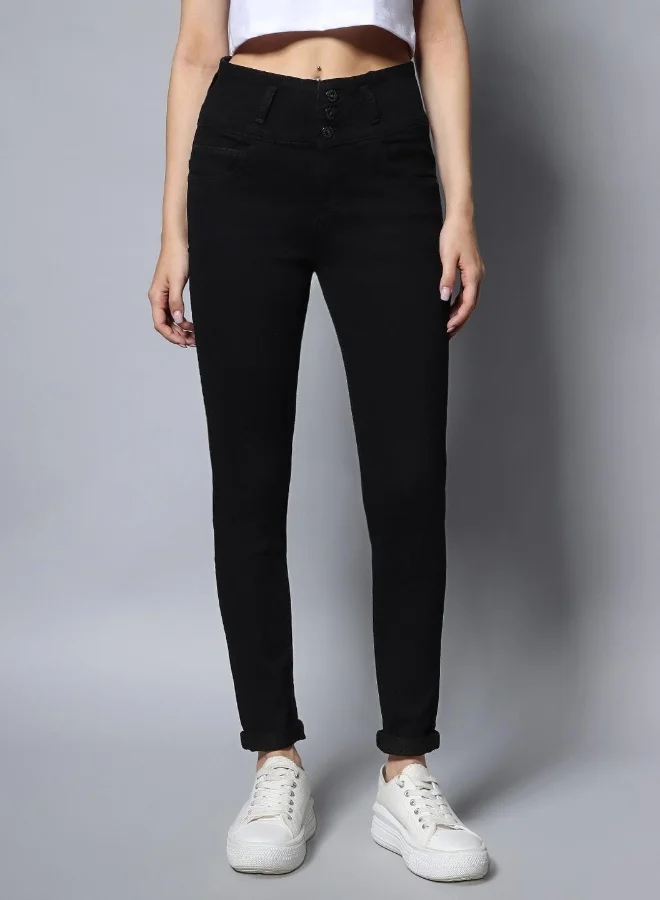HIGH STAR Women Black Slim Fit High-Rise Clean Look Stretchable Jeans