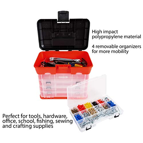 Stalwart Portable Tool Storage Box - Small Parts Organizer with 4 Multi-Compartment Trays for Fishing Tackle, Hand Tools, or Craft Supplies by Stalwart - Image 4