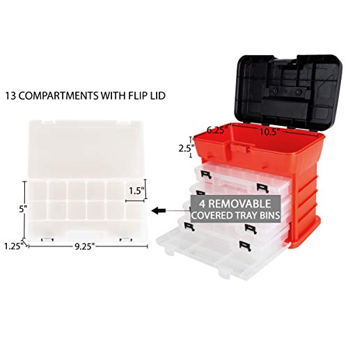 Stalwart Portable Tool Storage Box - Small Parts Organizer with 4 Multi-Compartment Trays for Fishing Tackle, Hand Tools, or Craft Supplies by Stalwart - Image 3