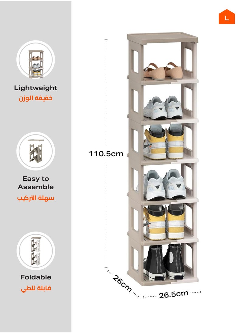 Folding Shoe Rack - 7-Tiers Shoe Storage and Organization for Entryway, Assembly-free Shoe Shelf, Space-Saving Shoe Stand, Small Shoe Cabinet for Closet Hallway Dorm (Milky White and Brown)