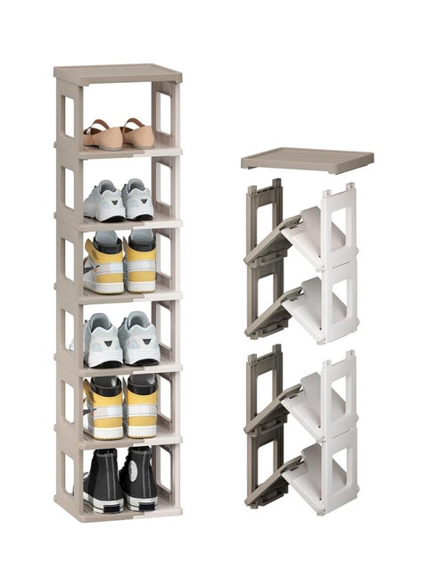 Folding Shoe Rack - 7-Tiers Shoe Storage and Organization for Entryway, Assembly-free Shoe Shelf, Space-Saving Shoe Stand, Small Shoe Cabinet for Closet Hallway Dorm (Milky White and Brown)