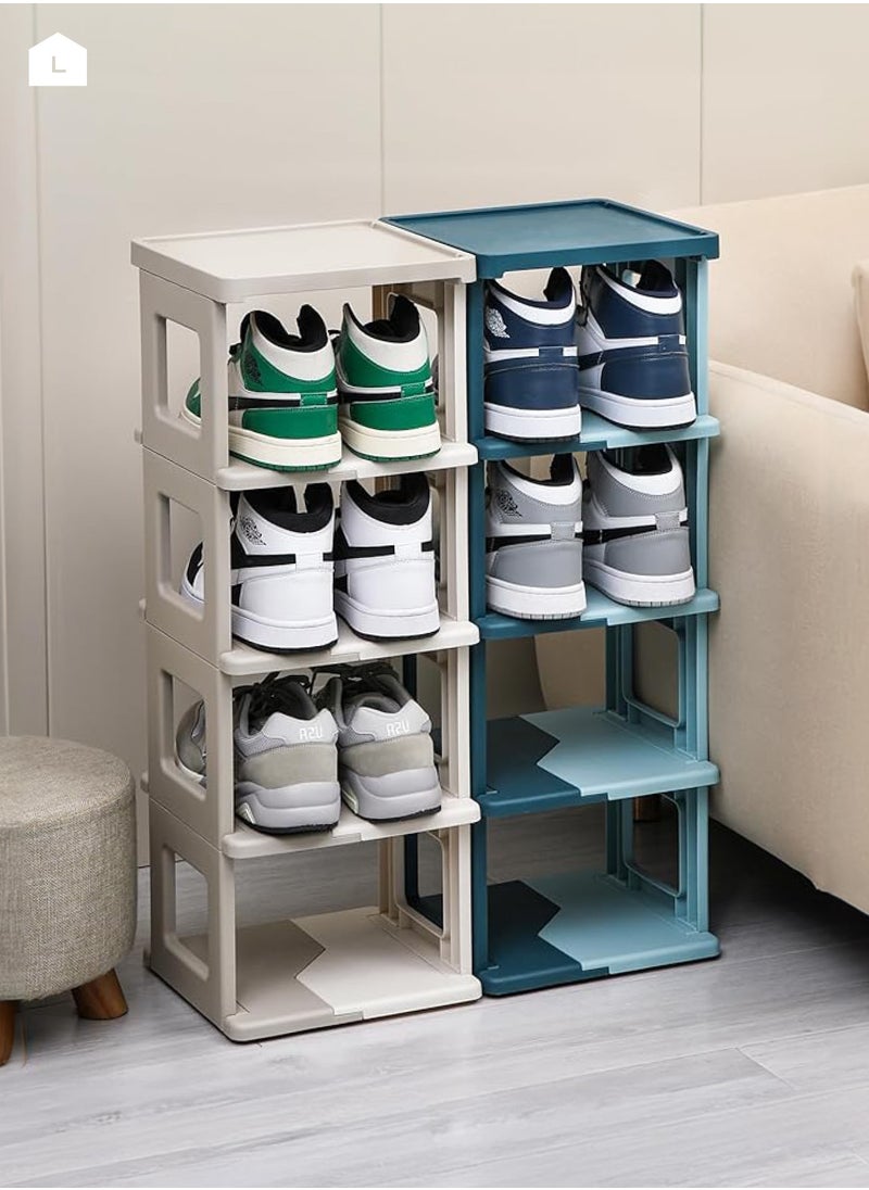 Folding Shoe Rack - 7-Tiers Shoe Storage and Organization for Entryway, Assembly-free Shoe Shelf, Space-Saving Shoe Stand, Small Shoe Cabinet for Closet Hallway Dorm (Milky White and Brown)