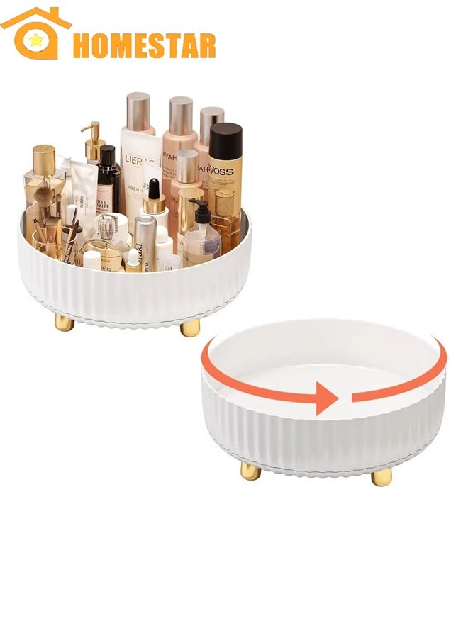 HOMESTAR Lazy Turntable Organizer, 360°Rotating Makeup Organizer with Thickened Guardrail, Round Spinning Organization for Pantry, Fridge, Countertop, White - Image 1