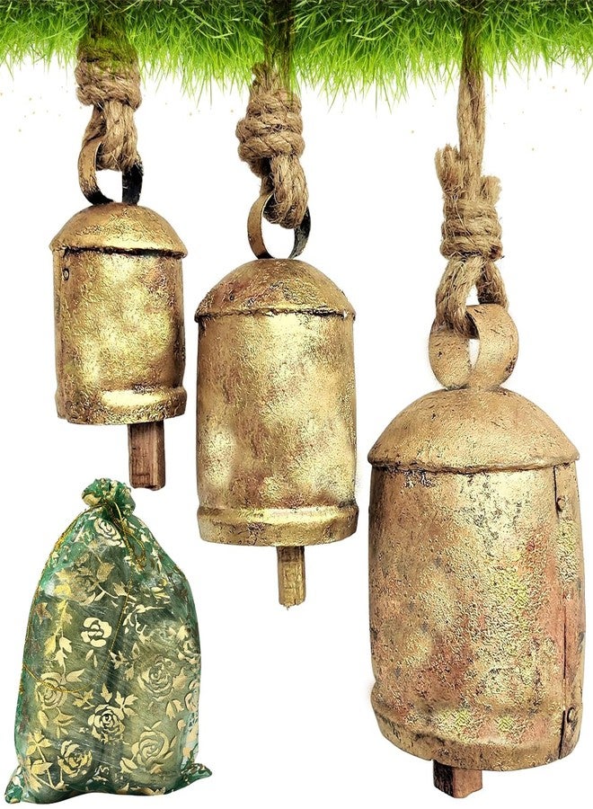 MAI Set of 3 Giant Harmony Metal Cow Bells Huge Vintage Handmade Rustic Christmas Hanging Bells on Rope. - Image 1
