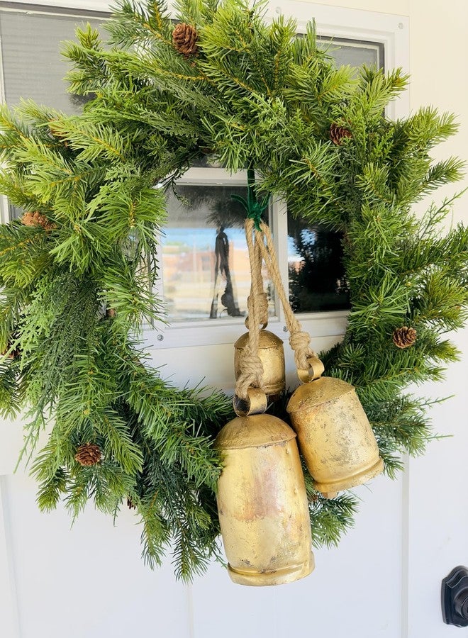MAI Set of 3 Giant Harmony Metal Cow Bells Huge Vintage Handmade Rustic Christmas Hanging Bells on Rope. - Image 3