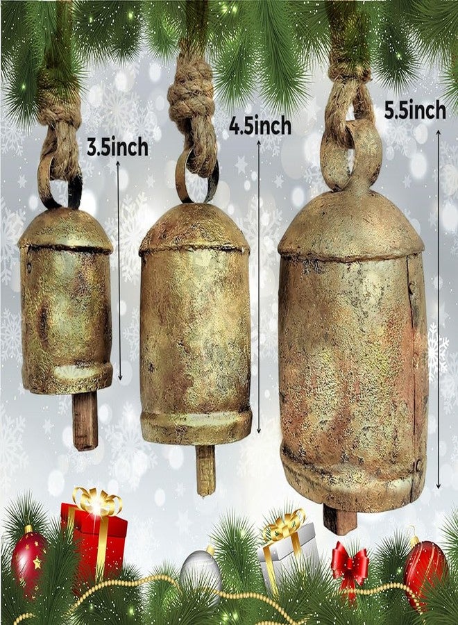 MAI Set of 3 Giant Harmony Metal Cow Bells Huge Vintage Handmade Rustic Christmas Hanging Bells on Rope. - Image 2