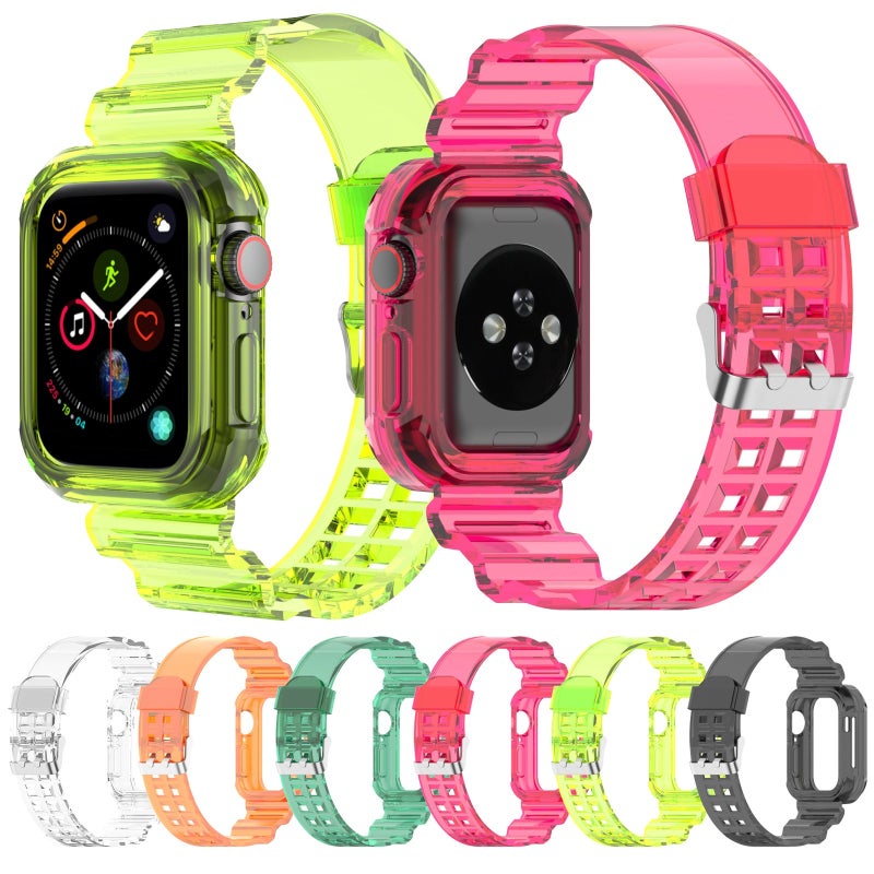 Silicone Integrated Watch Band For Apple Watch Series 9&8&7 41mm / SE 3&SE 2&6&SE&5&4 40mm / 3&2&1 38mm(Transparent Yellow)