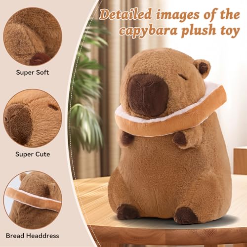 SHINUOER Capybara Plush Cute Capybara Stuffed Animal Kawaii Plush with Wearable Toast Headgear Bread Capybara Gifts Cute Plush Pillow Soft Toy Gifts for Kids Boys Girls 12 Inch - Image 5