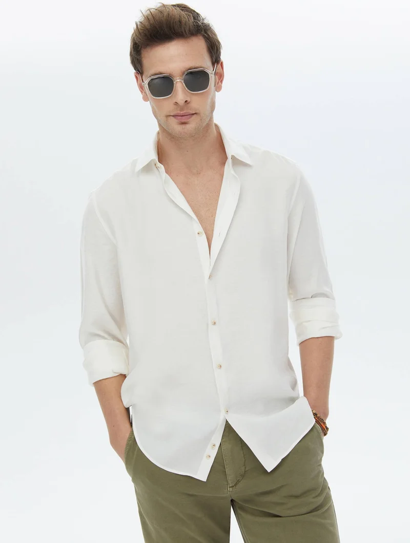 كيب Ecru Plain Regular Fit Woven Casual Shirt