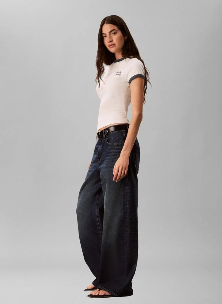 Calvin Klein Jeans  Embroidered Logo Ringer T-shirt for Women | Best Price UAE