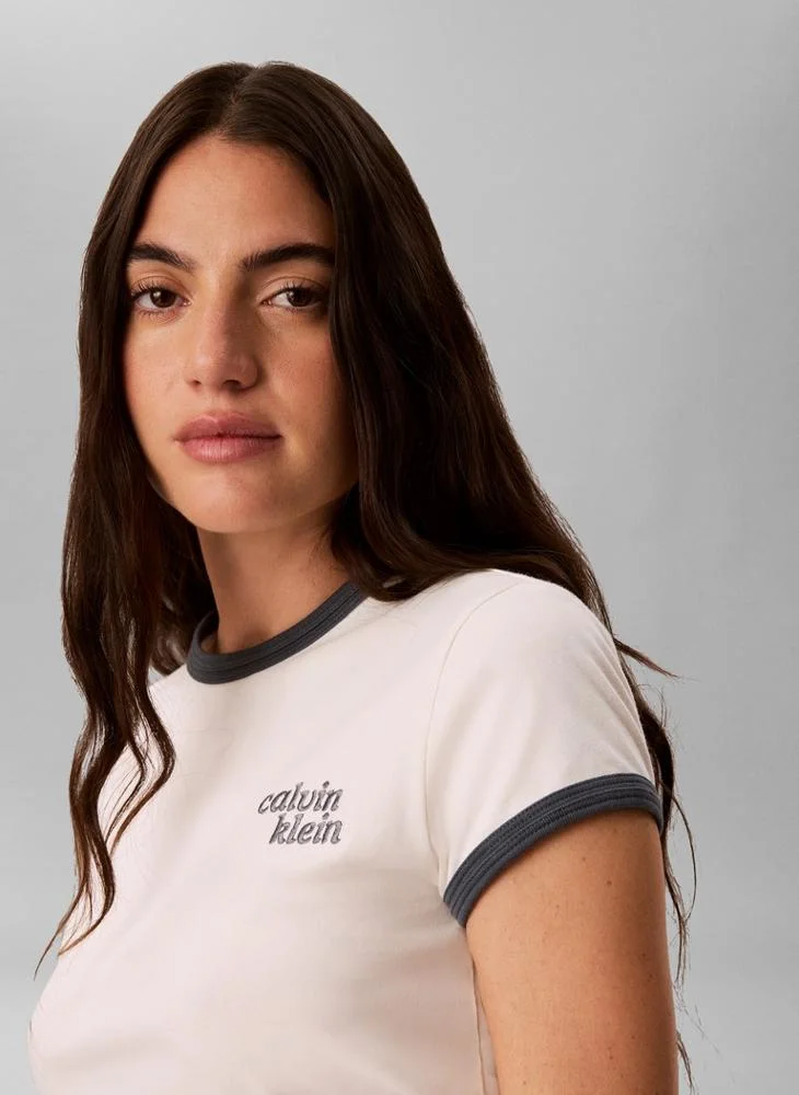 Calvin Klein Jeans  Embroidered Logo Ringer T-shirt for Women | Best Price UAE