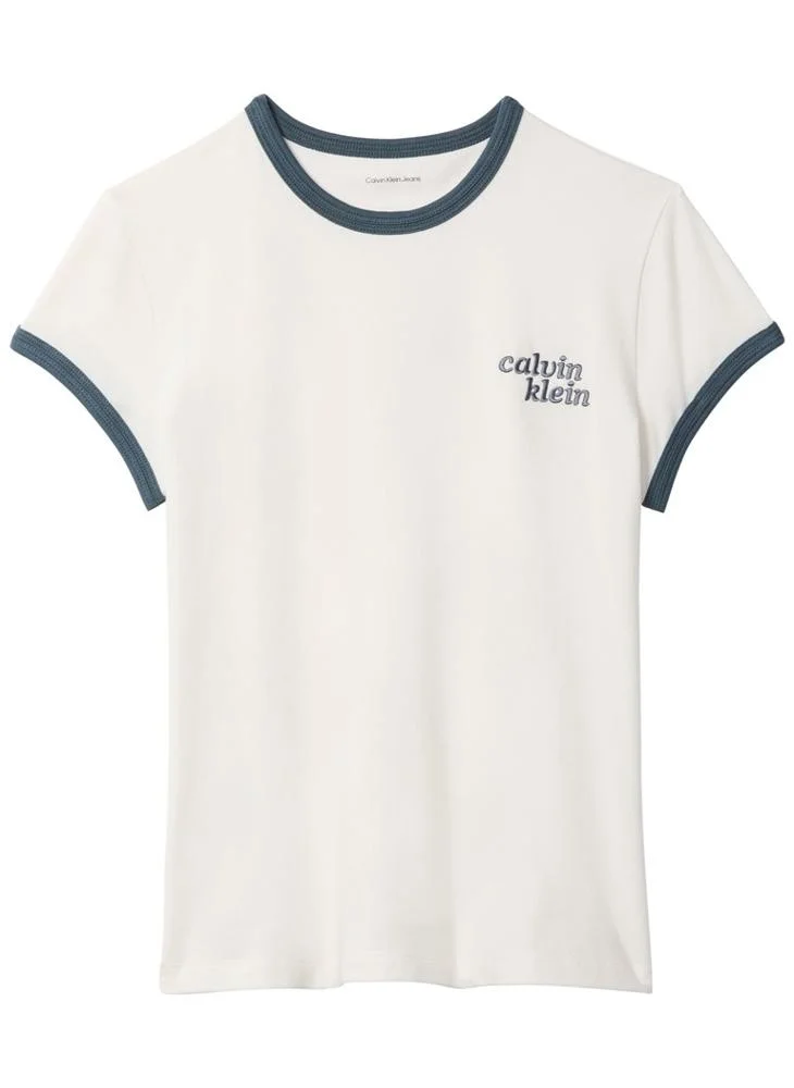 Calvin Klein Jeans  Embroidered Logo Ringer T-shirt for Women | Best Price UAE