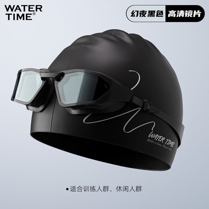 WATERTIME نظارات السباحة ووتر تايم للسباق عالية الوضوح مقاومة للضباب ضد الماء مع طلاء كهربائي للقصر وغطاء سباحة - Image 1