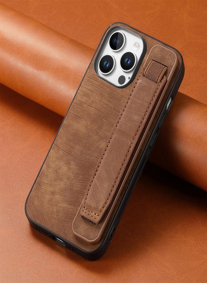 أوميو جراب جلدي من تصميم أوميو لهاتف آيفون 16 برو ماكس، مزود بحامل وحزام، وحزام للمعصم، وغطاء خلفي من الجلد، وغطاء صلب من البولي كربونات مقاوم للصدمات، وغطاء مانع للانزلاق، مناسب للرجال والنساء والفتيات، بني اللون - Image 2