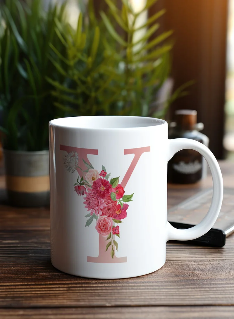 LOWHA 11 oz Ceramic Mug with Letter Y Design on Both Sides