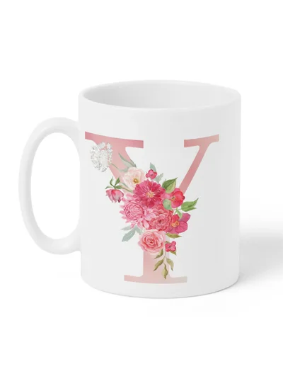 LOWHA 11 oz Ceramic Mug with Letter Y Design on Both Sides