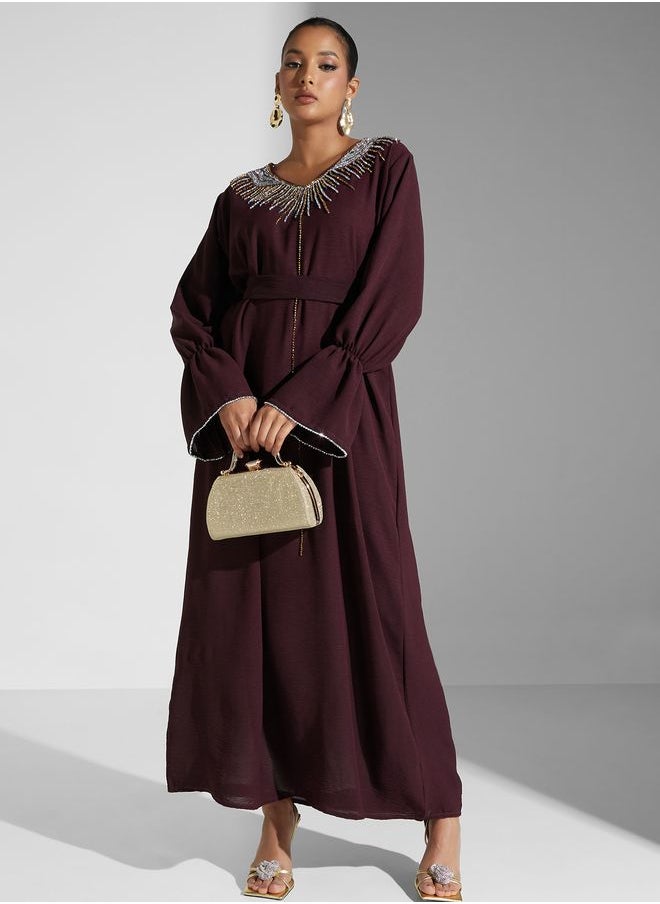 hayas closet - Embellished Belted Jalabiya - Image 1