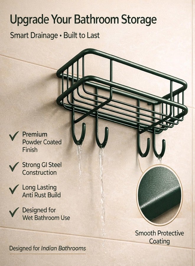 DALUCI Bathroom Organiser Without Drill Self Adhesive Bathroom Shelf for Wall GI Steel Powder Coated Rustproof Bathroom Rack Stand for Shampoo Toiletries Heavy Duty (Black, Pack of 1) - Image 3