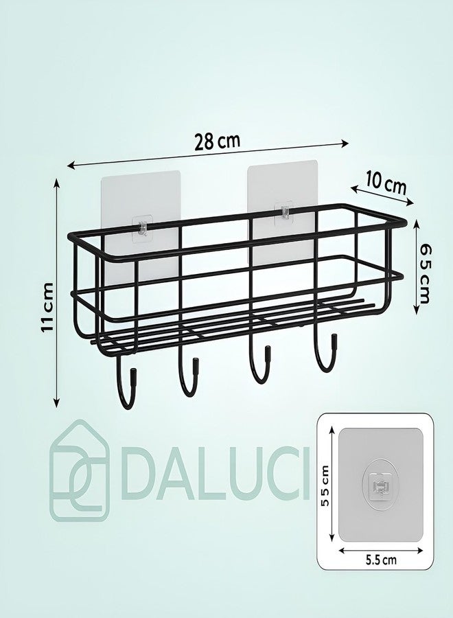 DALUCI Bathroom Organiser Without Drill Self Adhesive Bathroom Shelf for Wall GI Steel Powder Coated Rustproof Bathroom Rack Stand for Shampoo Toiletries Heavy Duty (Black, Pack of 1) - Image 2