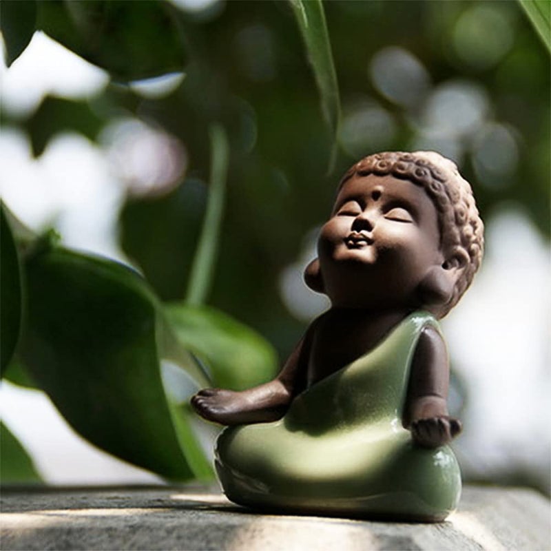 Kingzhuo Ceramic Tiny Cute Baby Buddha Statue Monk Figurine - Home Decoration Zen Decor Peaceful Rulai Figurine (C) - Image 1