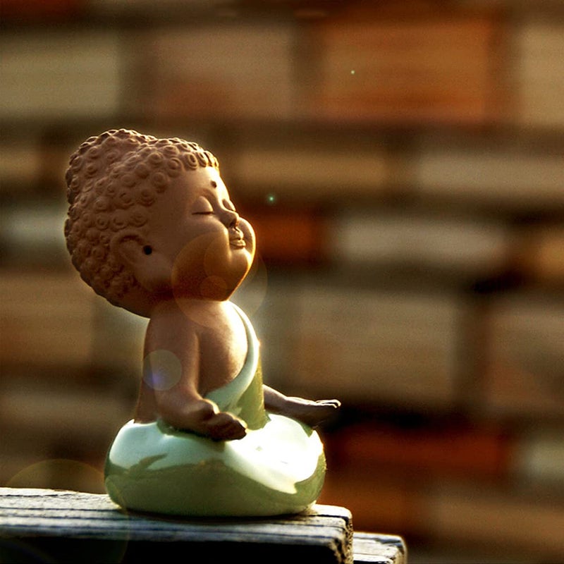 Kingzhuo Ceramic Tiny Cute Baby Buddha Statue Monk Figurine - Home Decoration Zen Decor Peaceful Rulai Figurine (C) - Image 5