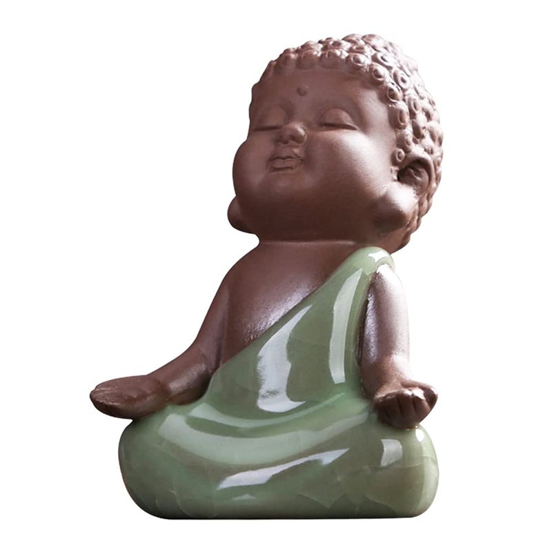 Kingzhuo Ceramic Tiny Cute Baby Buddha Statue Monk Figurine - Home Decoration Zen Decor Peaceful Rulai Figurine (C) - Image 3